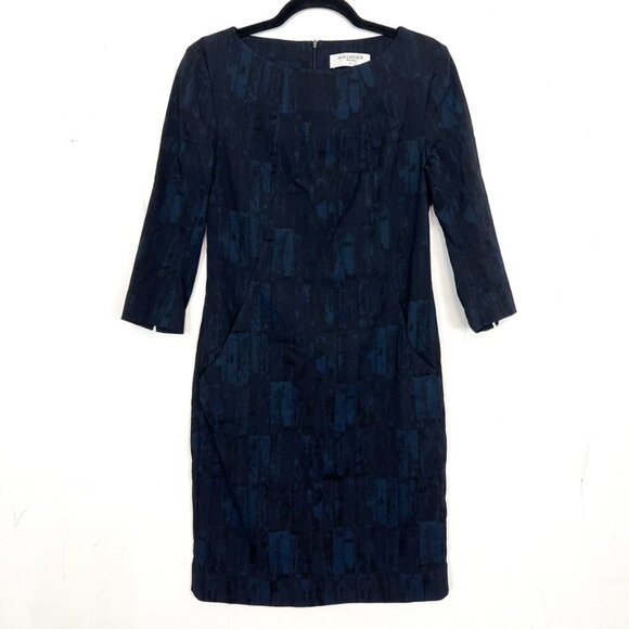 M.M.Lafleur New York Navy Black Pockets Sheath Dress 4 Small - Picture 1 of 5